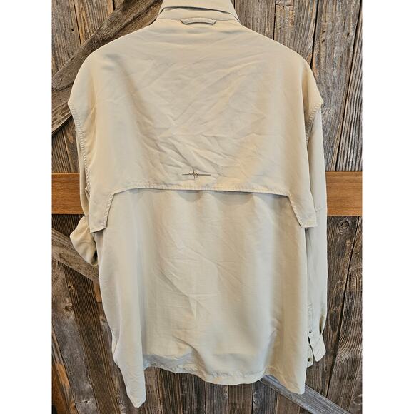 Habit 2XL men's roll tab sleeve Vented Fishing Shirt button up beige UPF protect - Picture 2 of 7